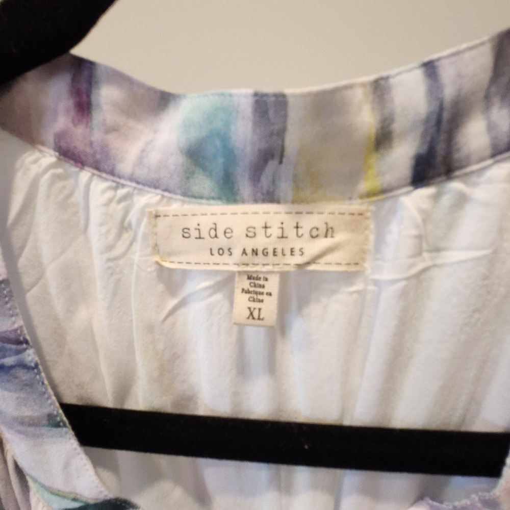 Side Stitch Pastel Watercolor Button Front Belted Maxi Dress size XL - Picture 4 of 10